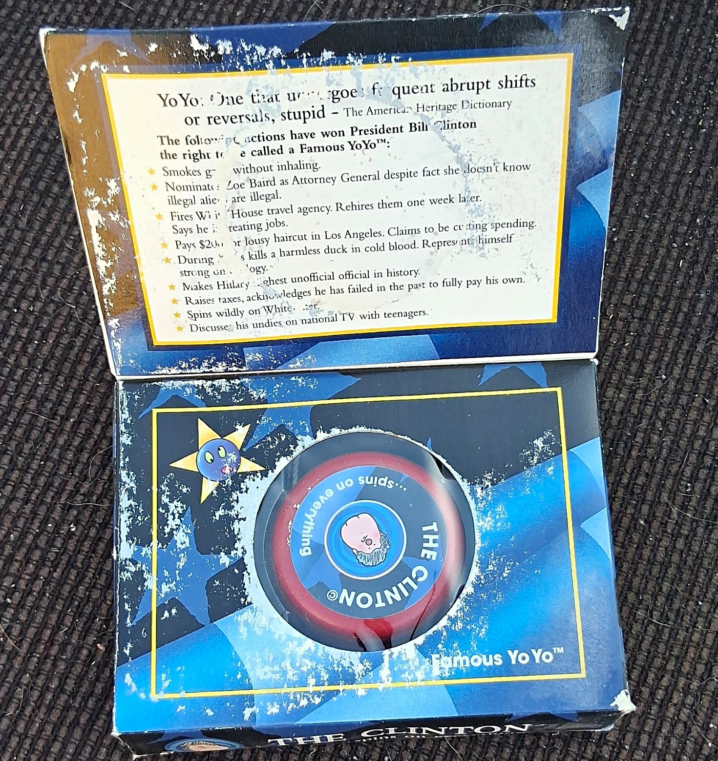 Famous YoYo Bill Clinton "Spins On Everything" Yo-Yo in Box 1998 MPN 1400