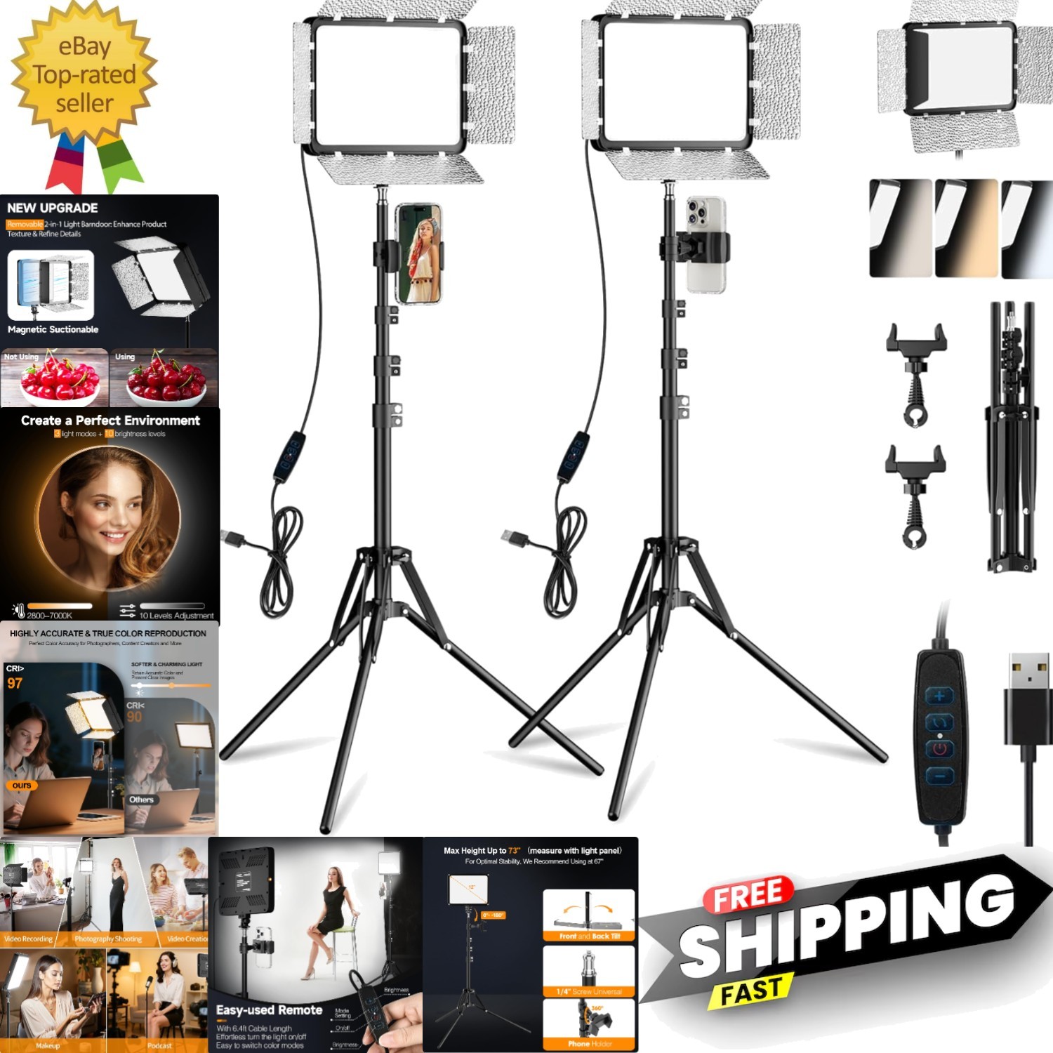 Portable LED Light Kit for Streaming & Photography: 2 Dimmable Panels Included