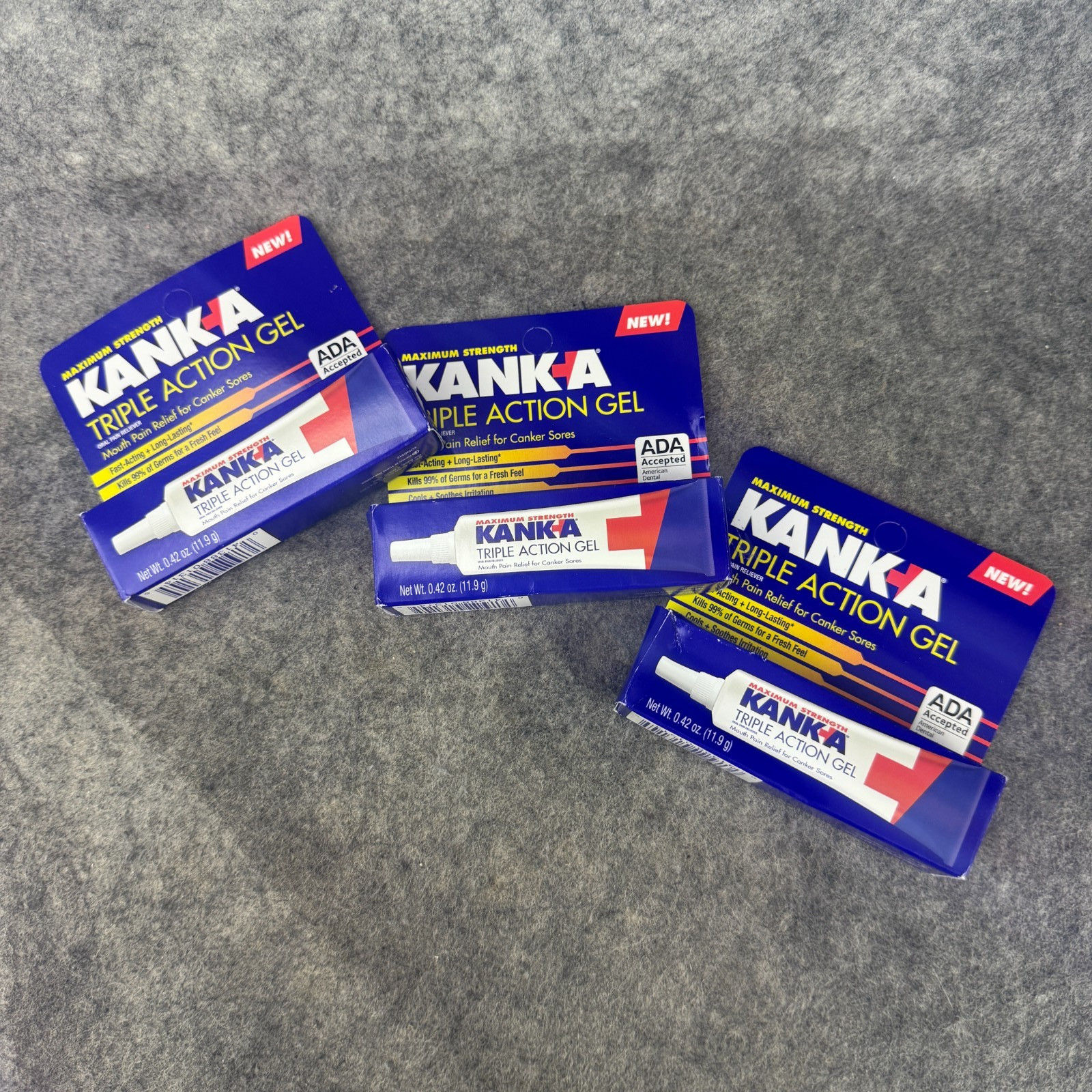 Kank-A Triple Action Mouth Pain Gel Canker Sores Max Strength Exp 11/26 Lot of 3