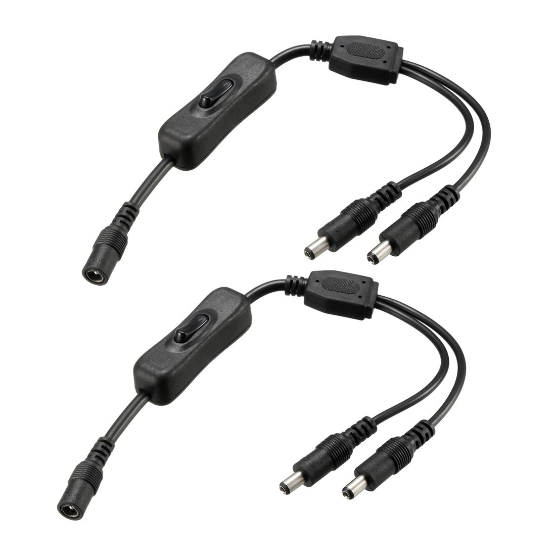 DC Power Splitter with Switch 1 Female to 2 Male 5.5mm x 2.1mm Y Adapter 2Pcs