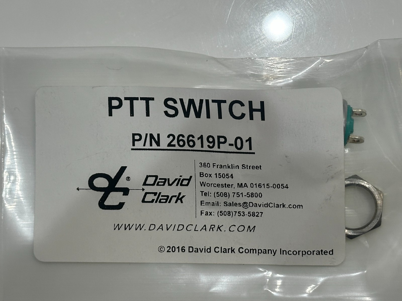 GENUINE DAVID CLARK REPLACEMENT PTT SWITCH p/n 26619P-01 fits many Headsets