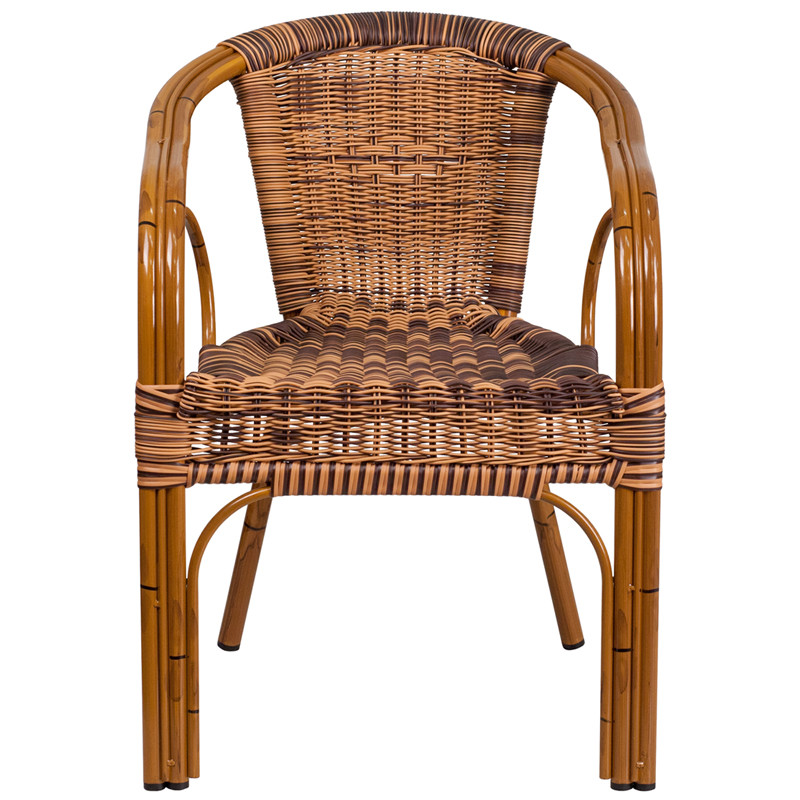 2 PACK All Weather Brown Rattan Outdoor Patio Dining Chair with Aluminum Frame