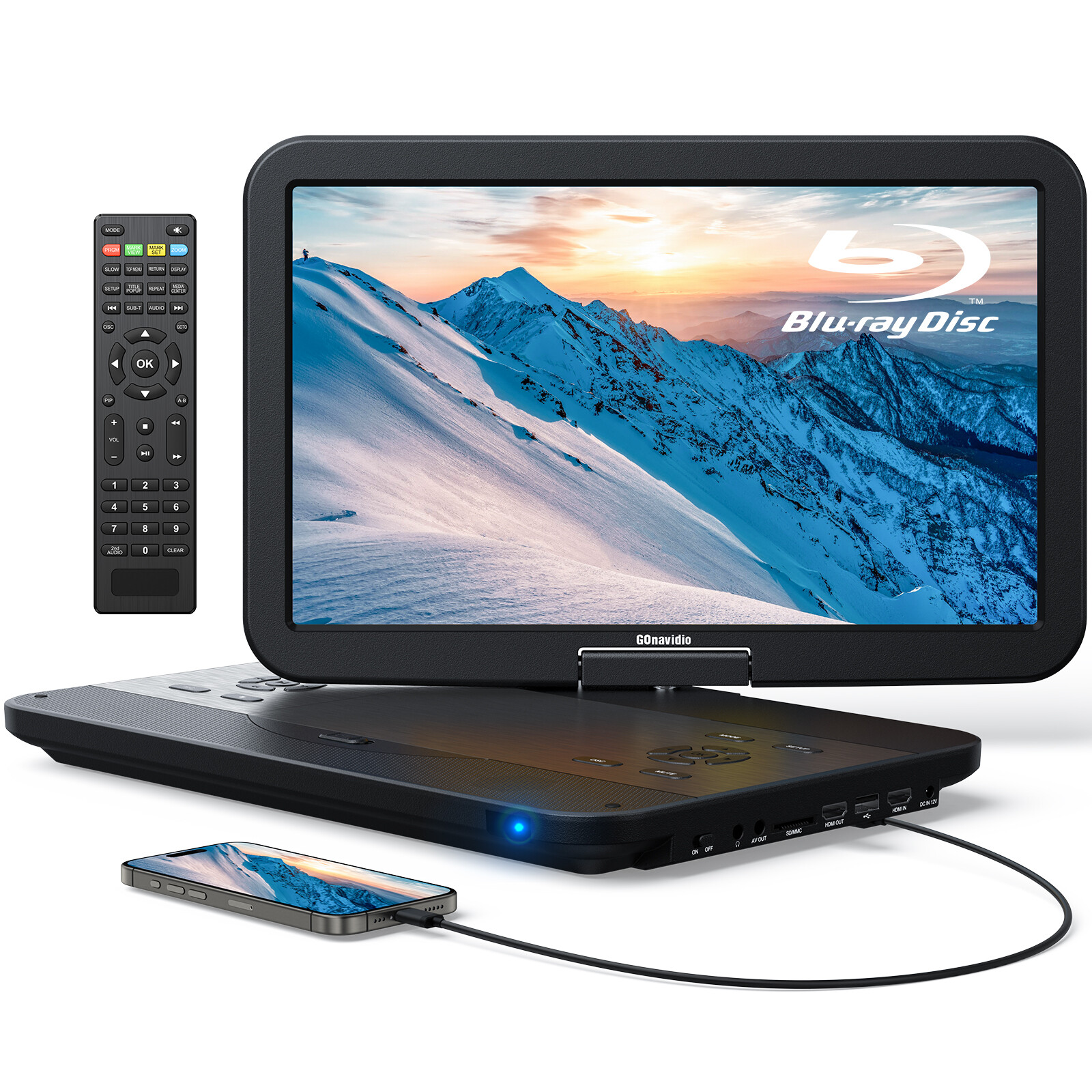 17.6" Portable Blu-ray DVD Player Digital Monitor 15.4" Screen HDMI USB/SD AV-in