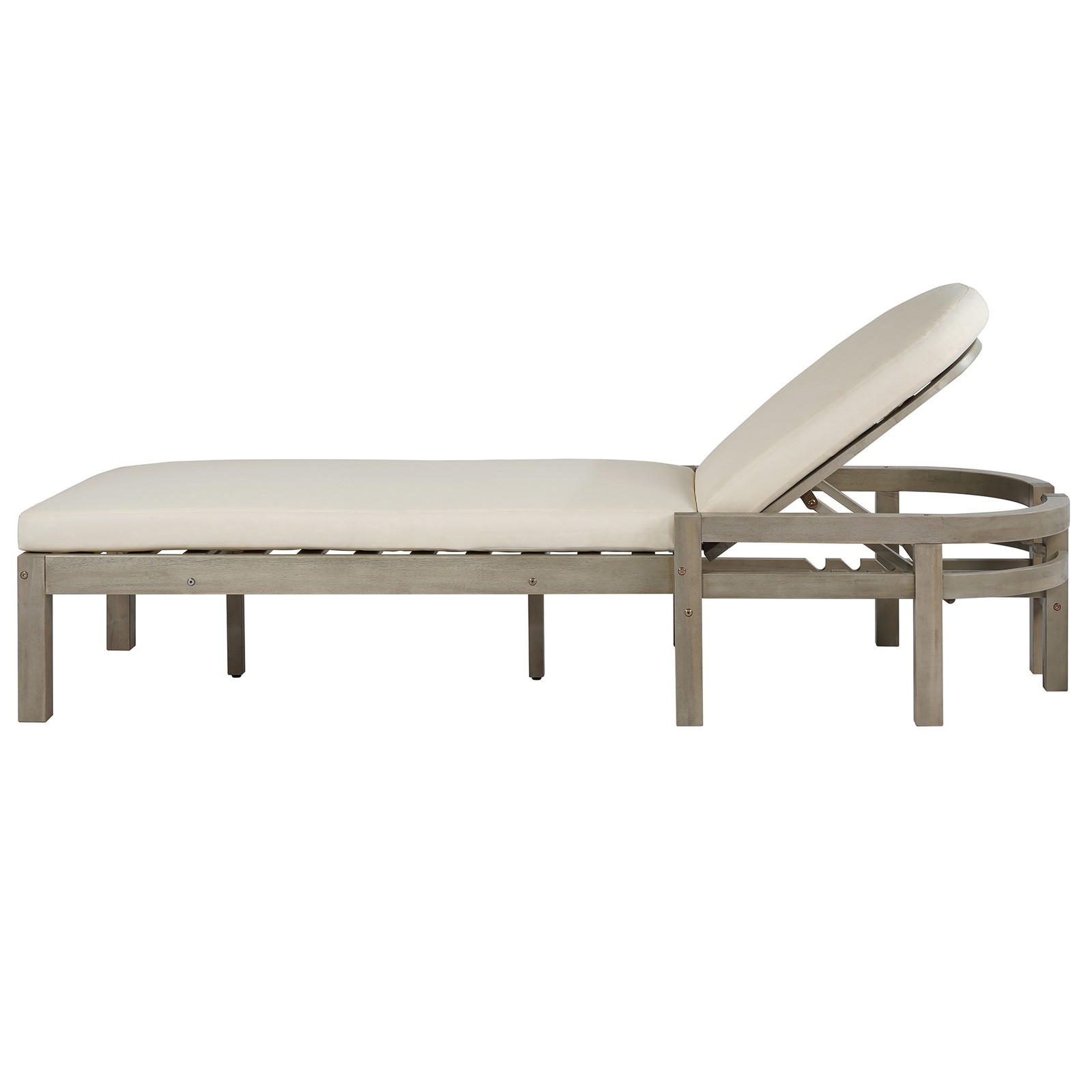 Patio Chaise Lounge Chair 2-Pack, Acacia Wood, Adjustable Backrest, Gray Cushion