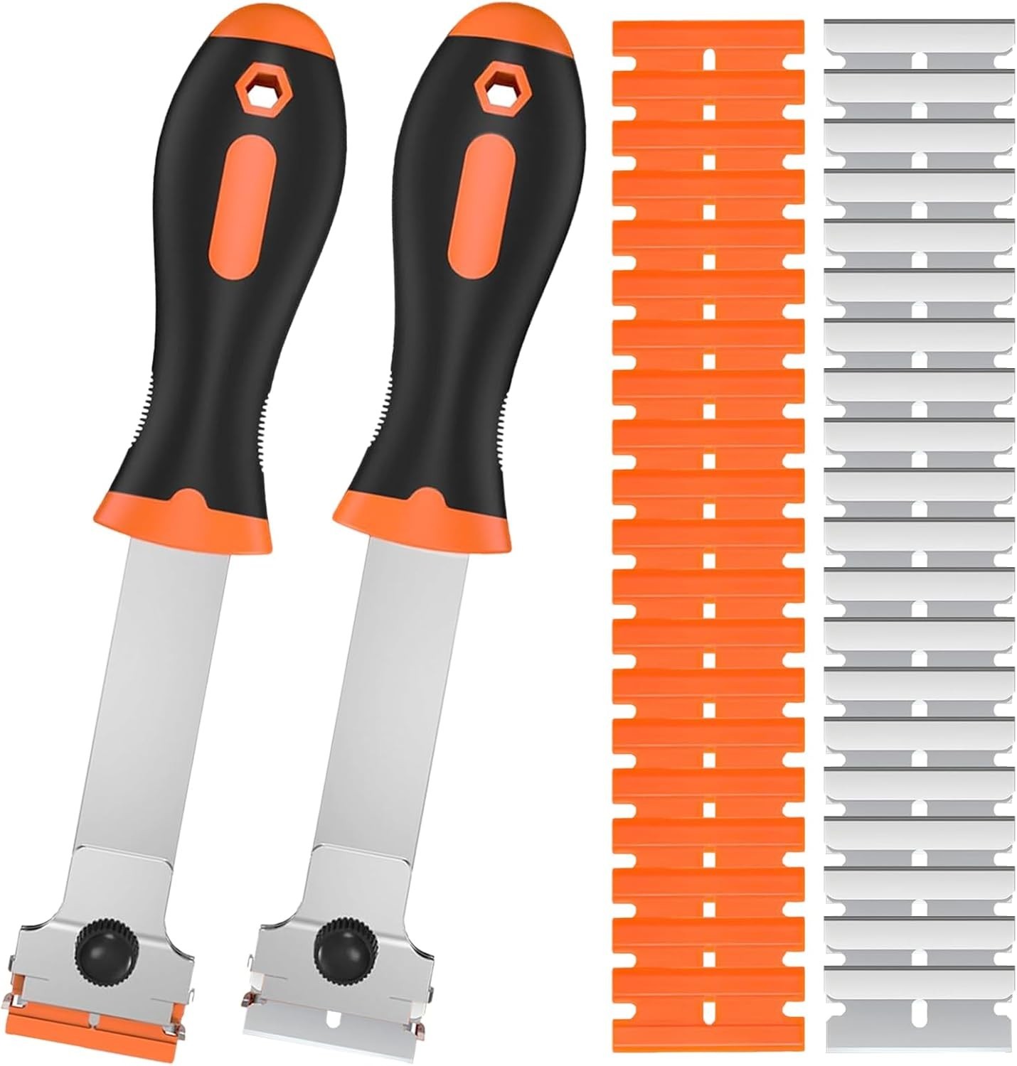 2 Pack Razor Blade Scraper Tool with 20 Metal & 20 2Pack+40Pcs, Orange