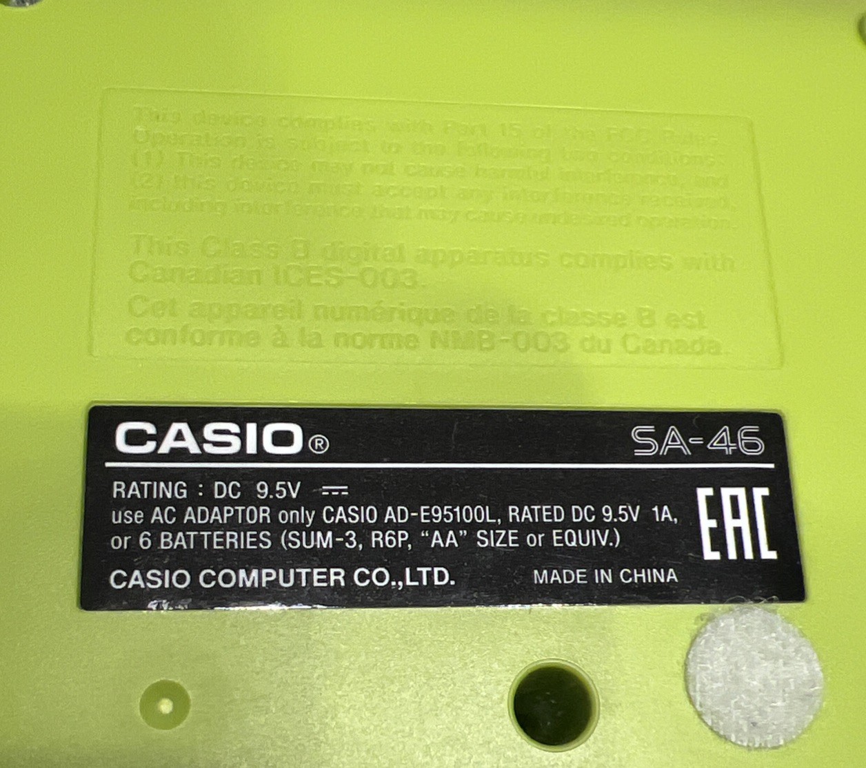 Casio Mini Electronic Keyboard SA-46 Green Black 32 Keys