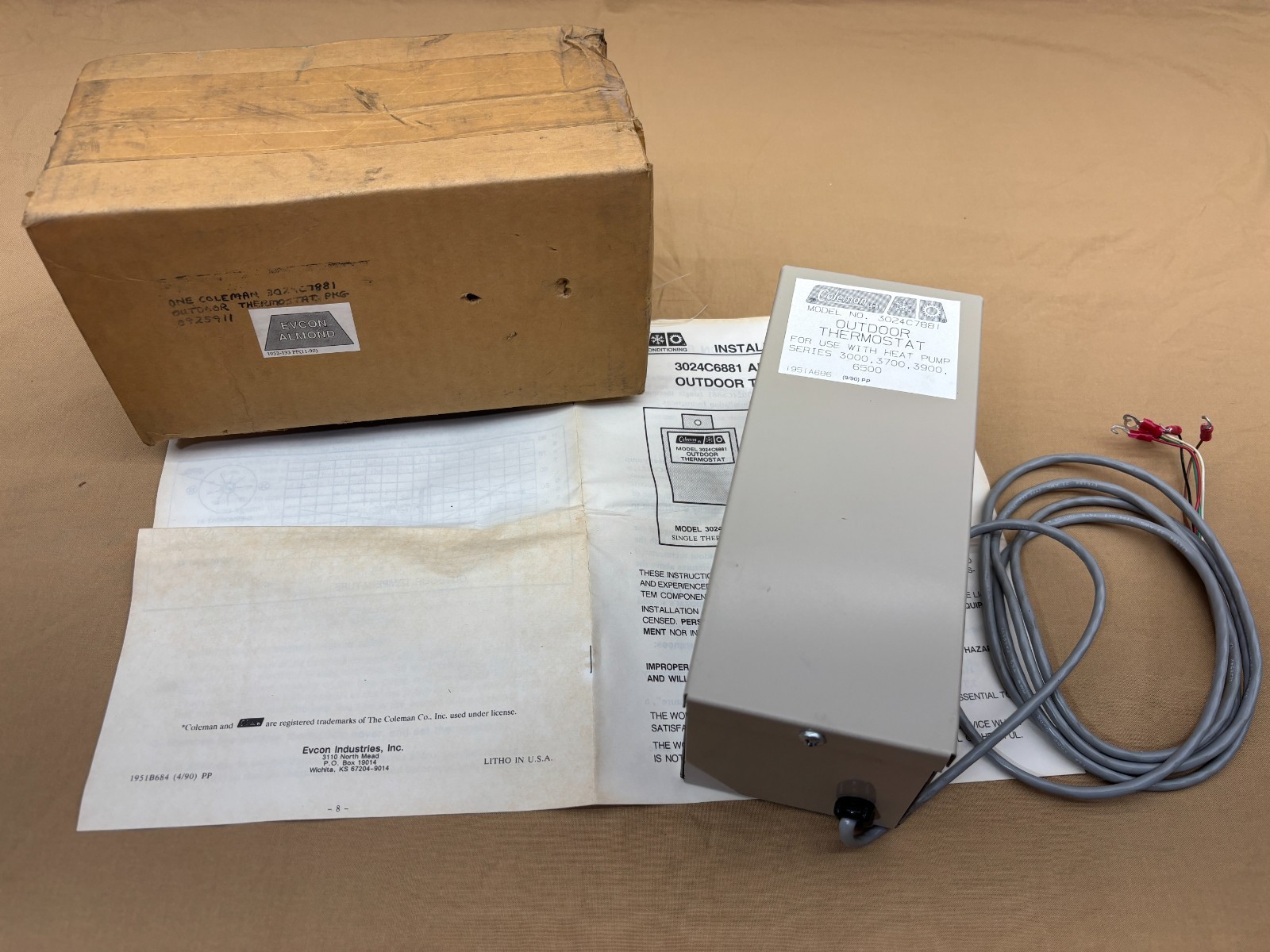 Evcon Almond 3024C7881 Heat Pump Thermostat Outdoor Replacement Part
