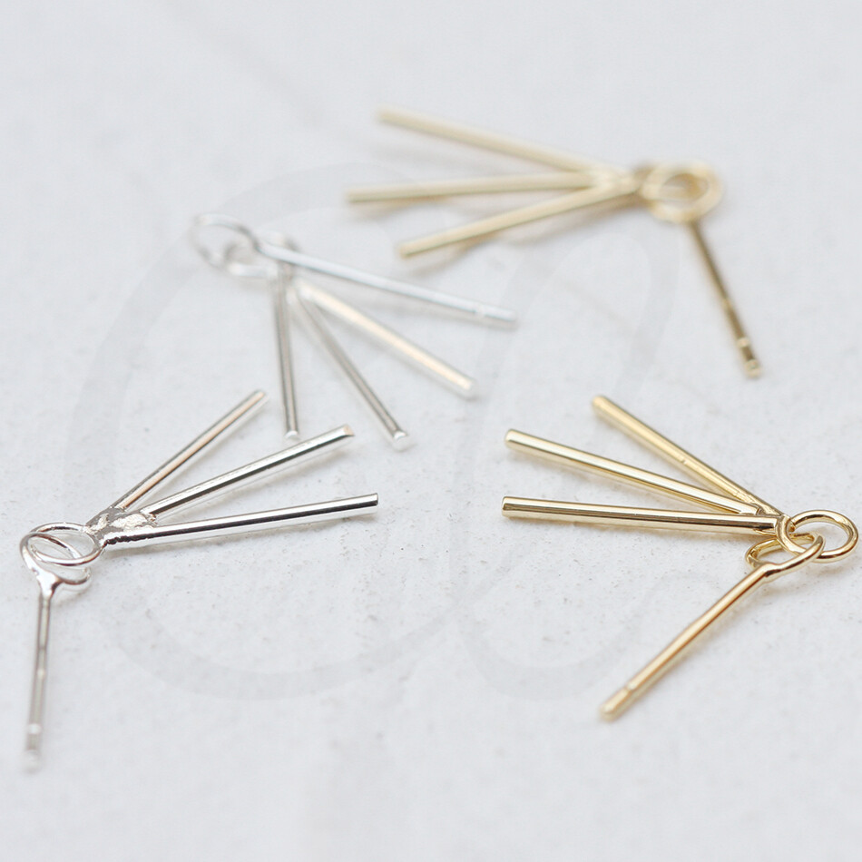 One Pair Plated Brass Earring Post with Sterling Silver Pin 17x9mm (4548C)