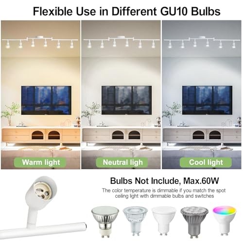 6 Light Track Lighting Fixture, GU10 Rotatable Heads, Matte White, 6 Lights