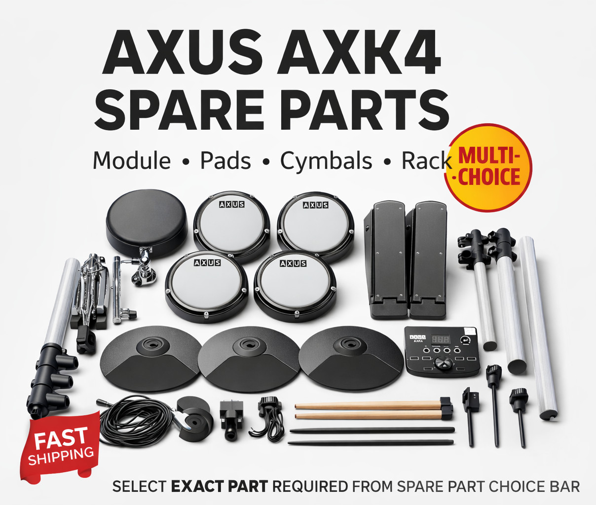 AXUS AXK4 Electronic Drum Kit Spare Parts Choice Module Pads Cymbals Pedals Rack