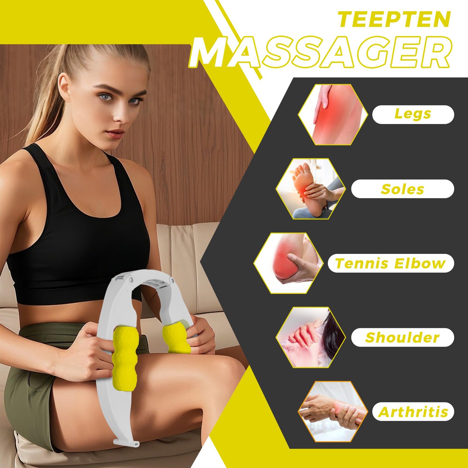 teepten Arm Massager & Forearm Massager, Adjustable Foam Roller, Yellow