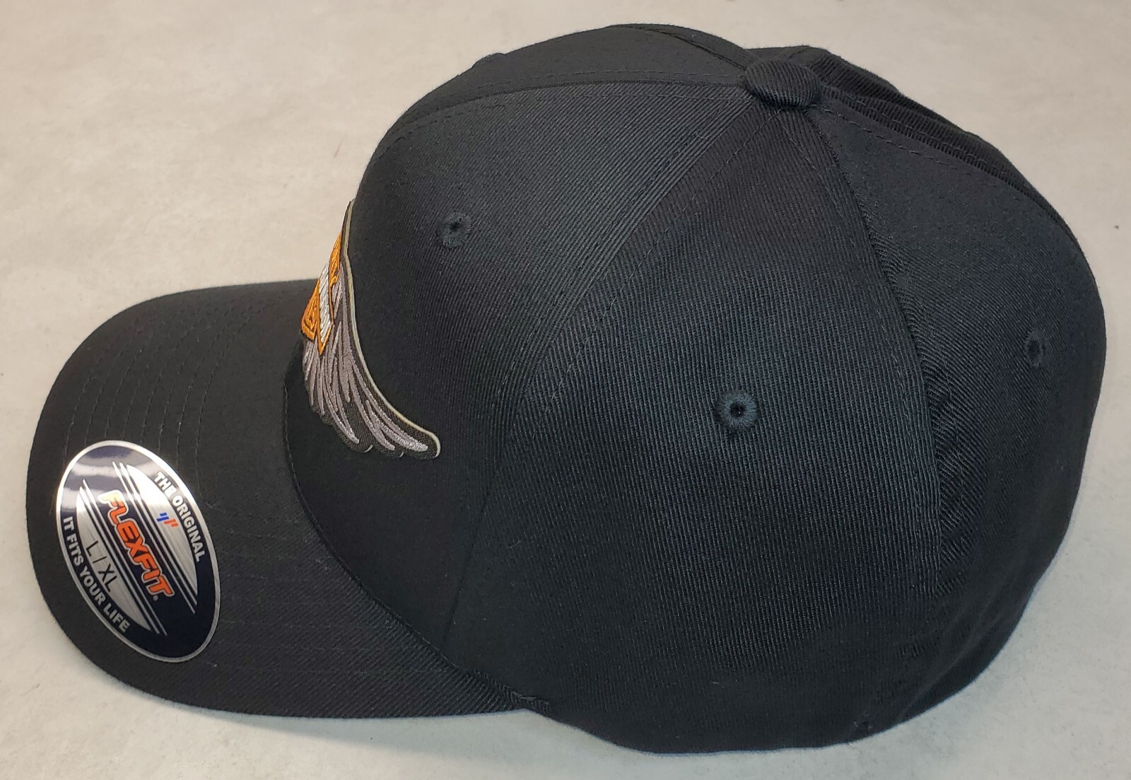 HD Wing Patch on Flexfit 6277 Combed Cotton Hat L/XL 7 1/4" - 7 5/8" Black