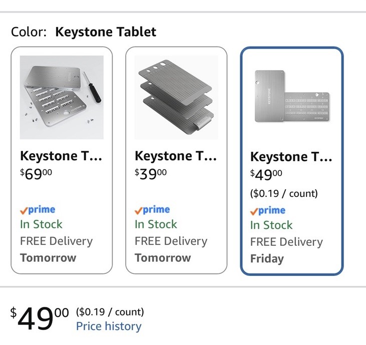 Keystone Crypto Seed Storage Steel Tablet Metal Wallet Capsule (Keystone Tablet)