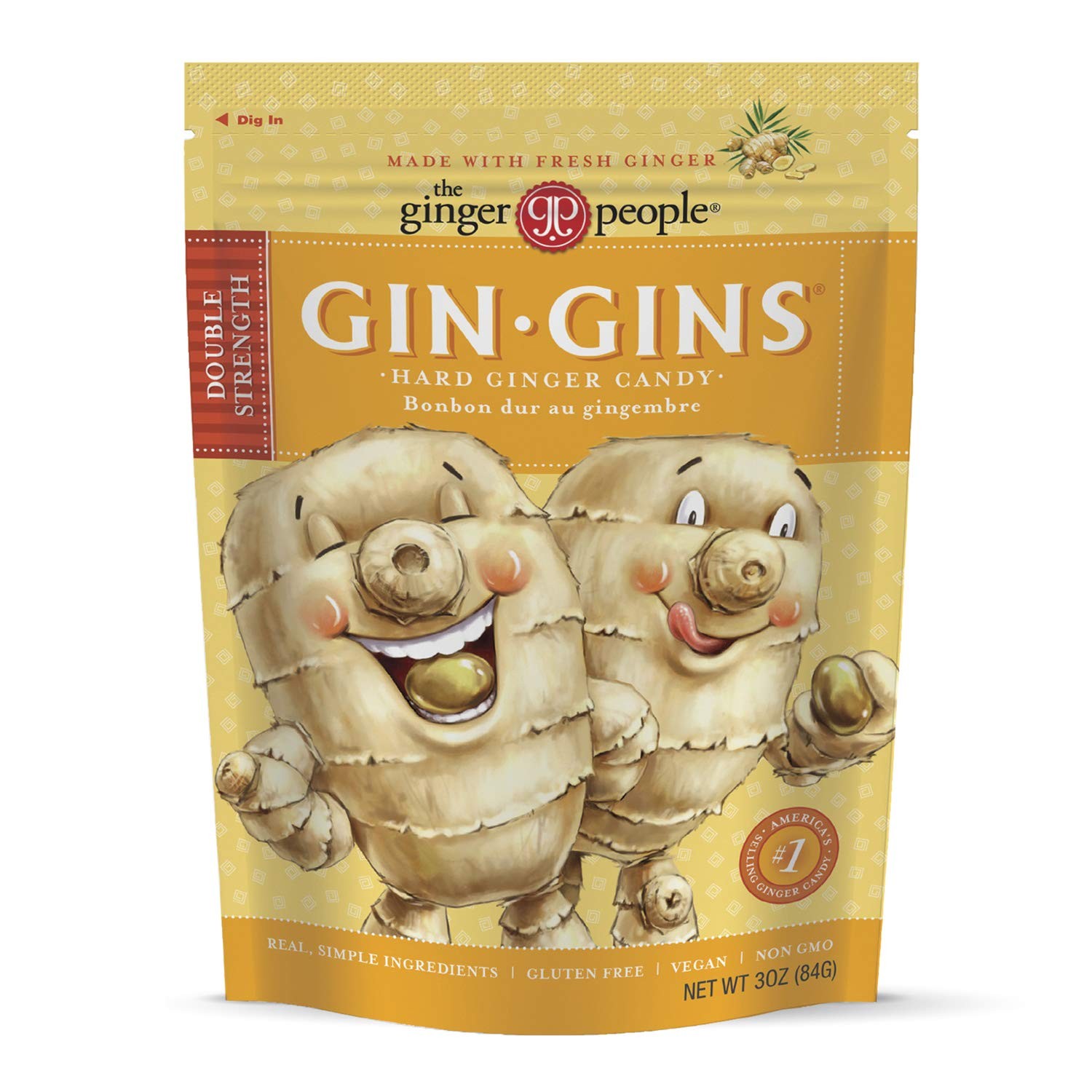 GIN GINS Double Strength Ginger Hard Candy 3oz Natural