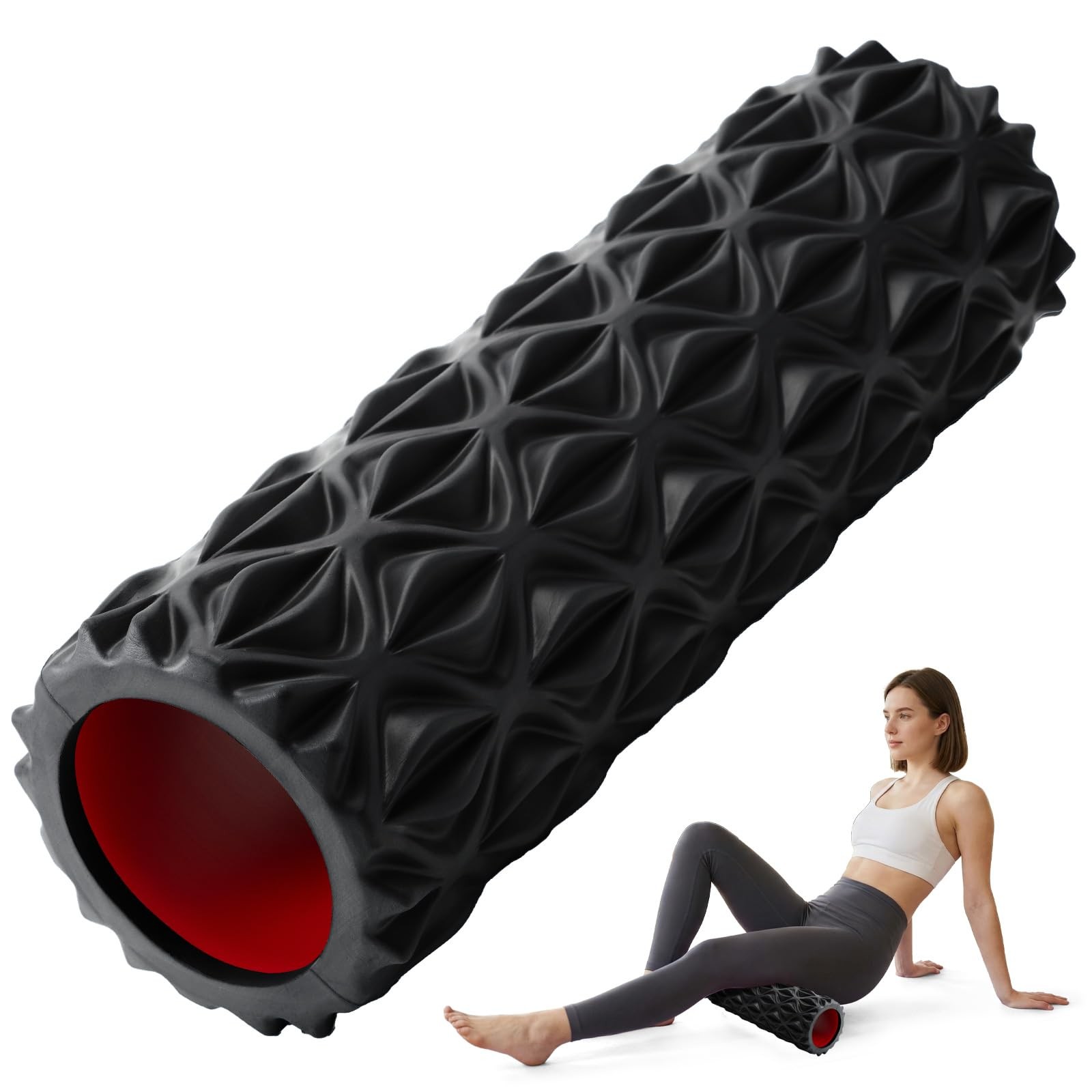 Foam Roller for Deep Tissue Massager, 15" High Density Diamond-Shaped Texture...