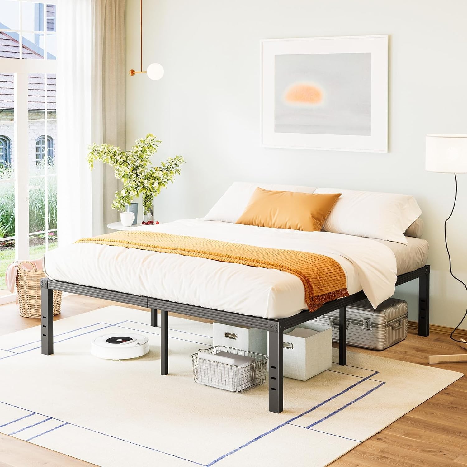 Bed-Frame-Queen 14 Inch Metal Platform Bed-Frame No Box Spring Needed Heavy Duty