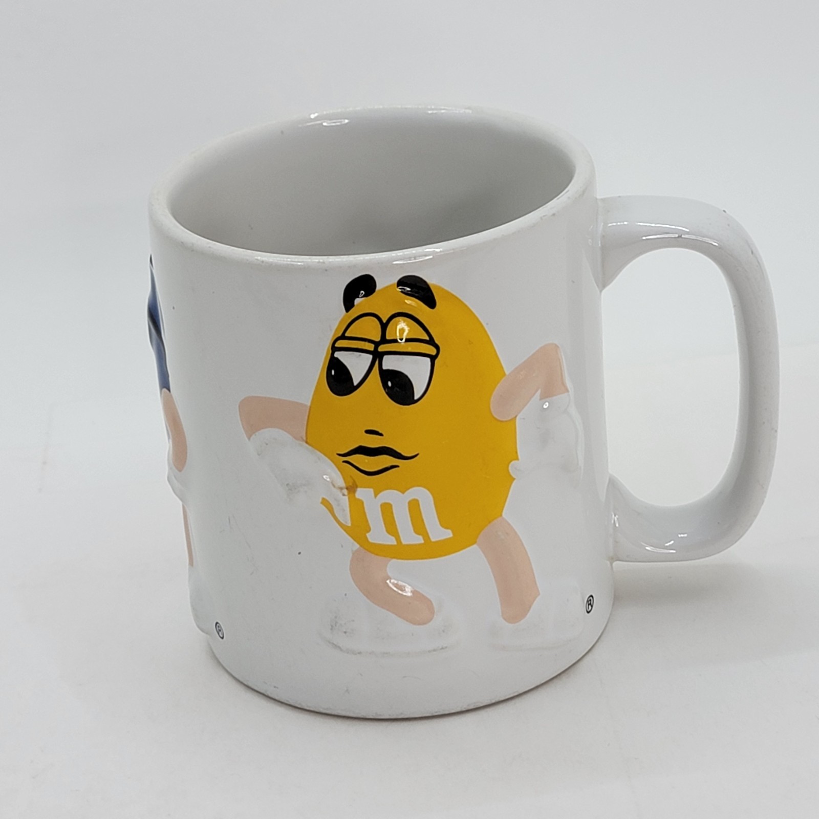 M&M embossed 3d ceramic mug white red blue yellow Mars M M