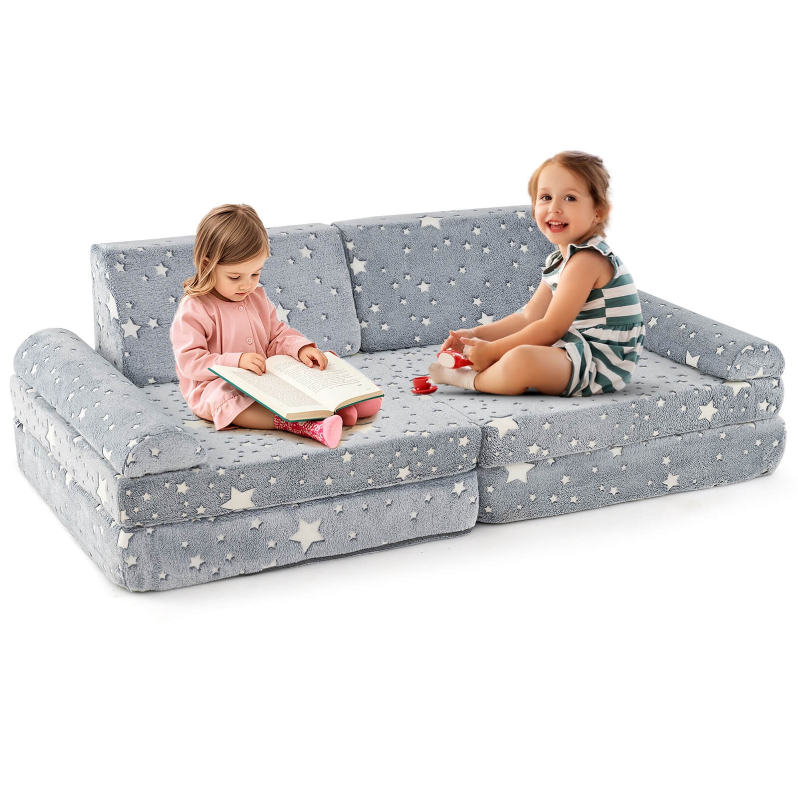 8PCS Modular Kids Play Couch w/Handles Machine Washable Covers for Building Fort