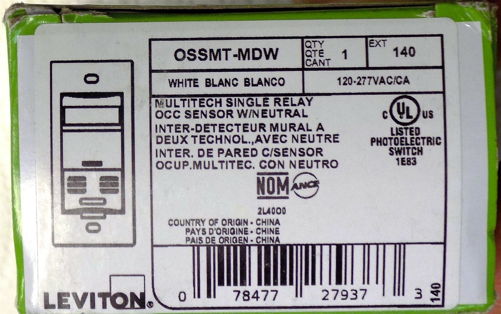 LEVITON® OSSMT-MDW SENSOR OCCUPANCY 120/230/277/347VAC WALL