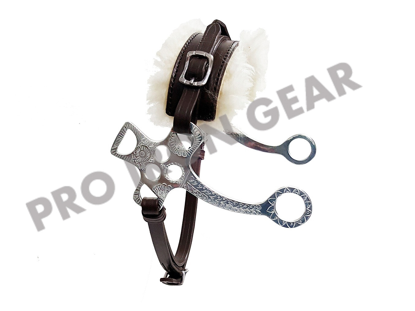 Hackamore Bitless Horse Bit English Western Adjustable Leather With Genuine Fur
