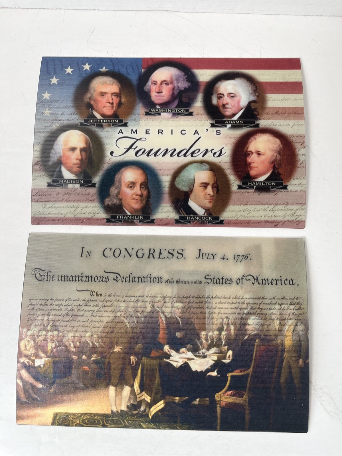 SET Declaration of Independence Founding Fathers 2 LENTICULAR POSTCARD USA 250
