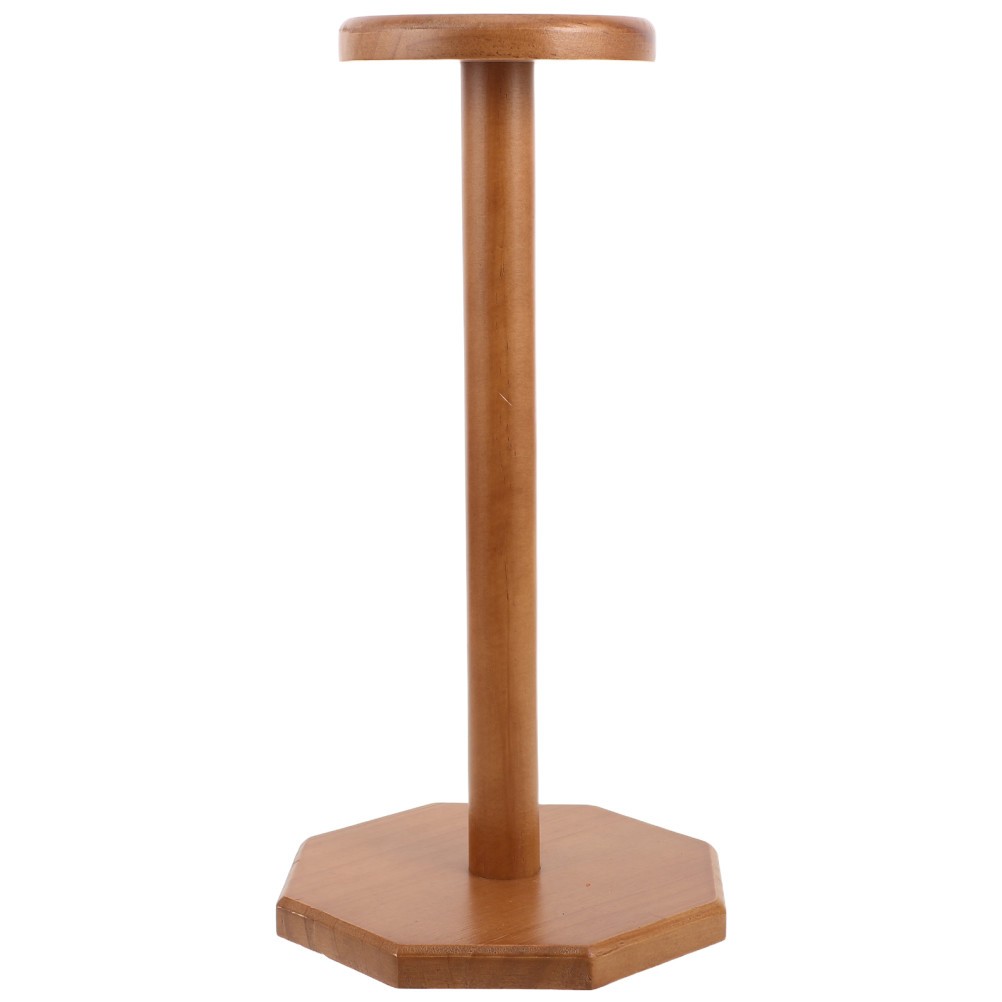 Retail Hat Organizer Stand Dark Brown Wood with Widened Base for Stable Storage