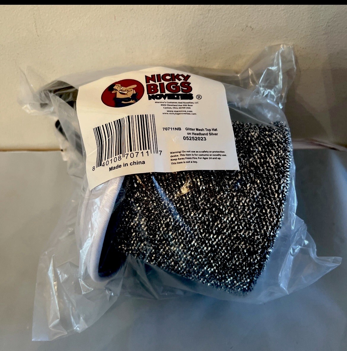 Adult Shiny Silver Glitter Mesh Top Hat Headband Party Costume Accessory - NEW!