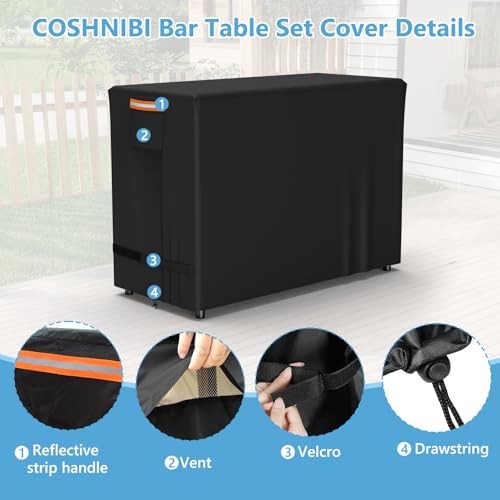 COSHNIBI Bar Height Patio Swivel Set Cover for 3 70"L x 32"W x 47"H Black