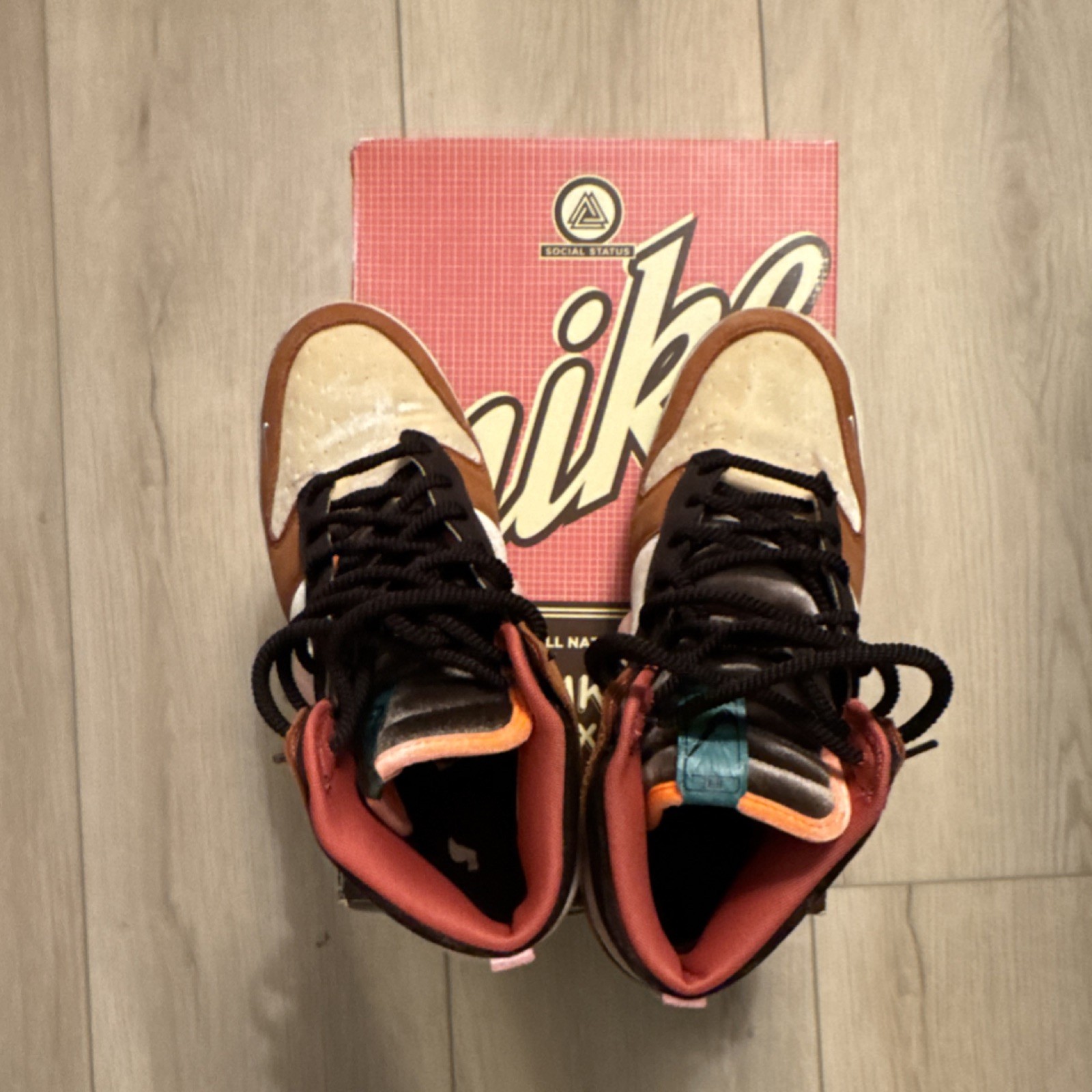 Nike Dunk Social Status Brown Pink Blue Men's Skateboarding Shoes with Box