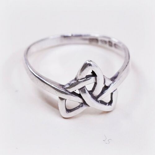 Sz 6.75. Vtg ENM Sterling Silver Handmade Ring, 925 Band W/ Irish Celtic Knot
