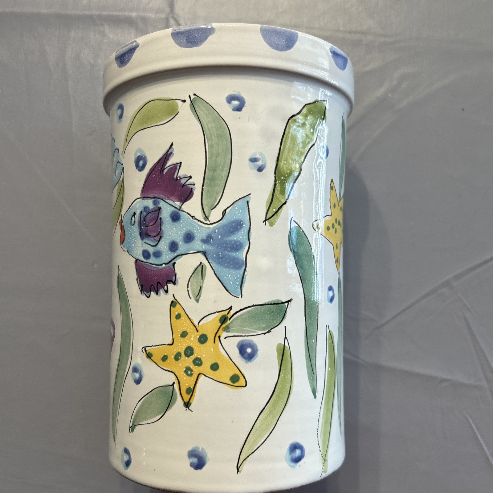 Wine  Cooler Kitchen Utensils Vase With Tropical Fish EUC