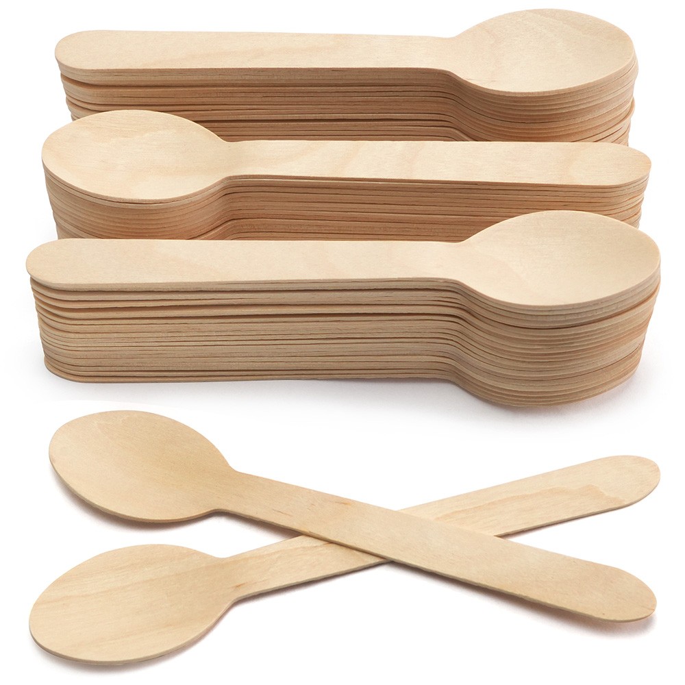 100PCS Wooden Spoons Disposable Wood Cutlery Spoon Biodegradable Compostable