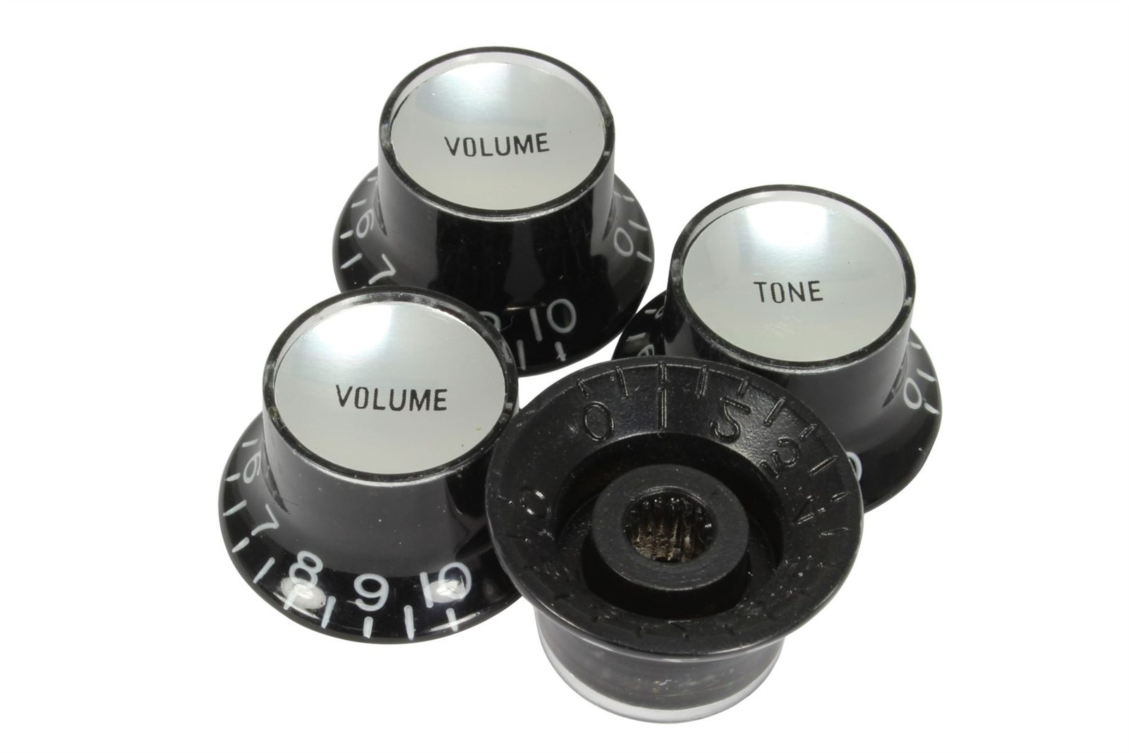 Bell Hat Knobs Black Silver Reflector for Import guitars 4pk