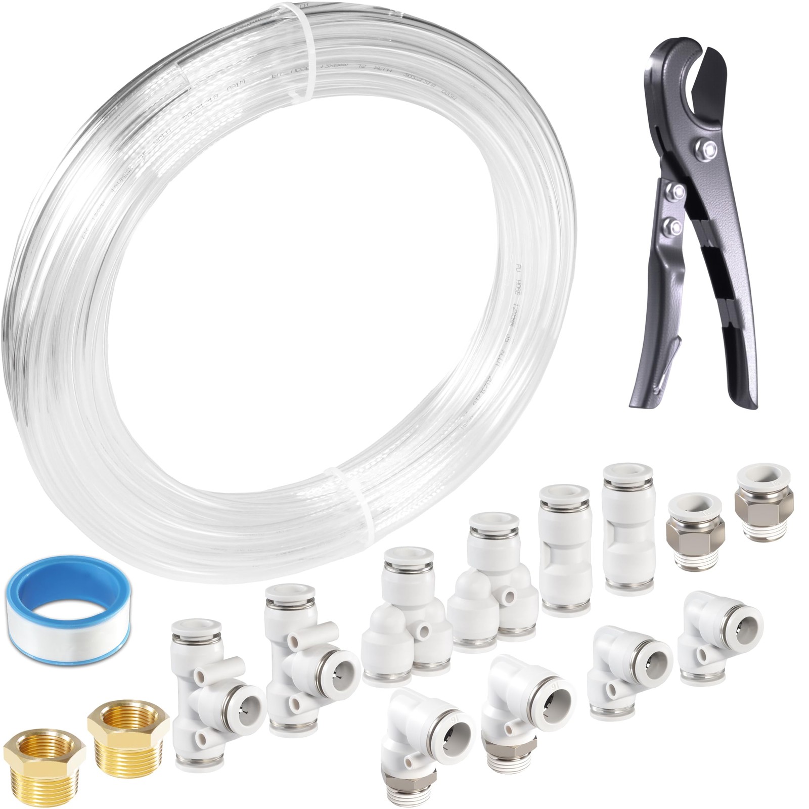 MSAEIQUN 16mm OD Clear PU Pneumatic Air Hose Tube Kit w/ Fittings & Cutter