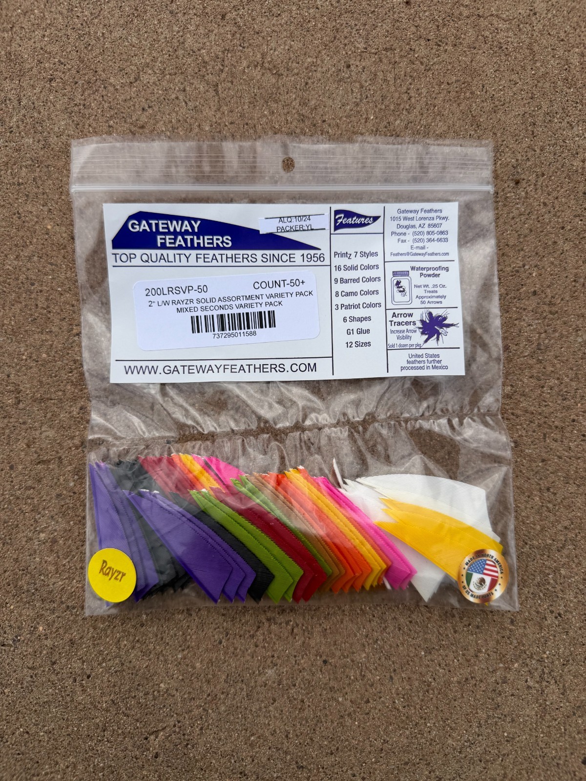 Gateway Feathers 2" Left Wing Rayzr Solid Variety pack 50 count