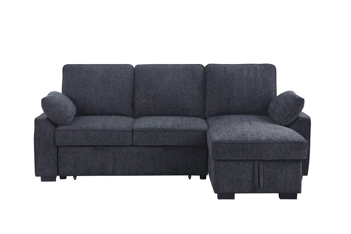 Mackenzie 91"W Charcoal Chenille Rev.Sleeper Sect. Storage+Cuphldrs+USB Ports