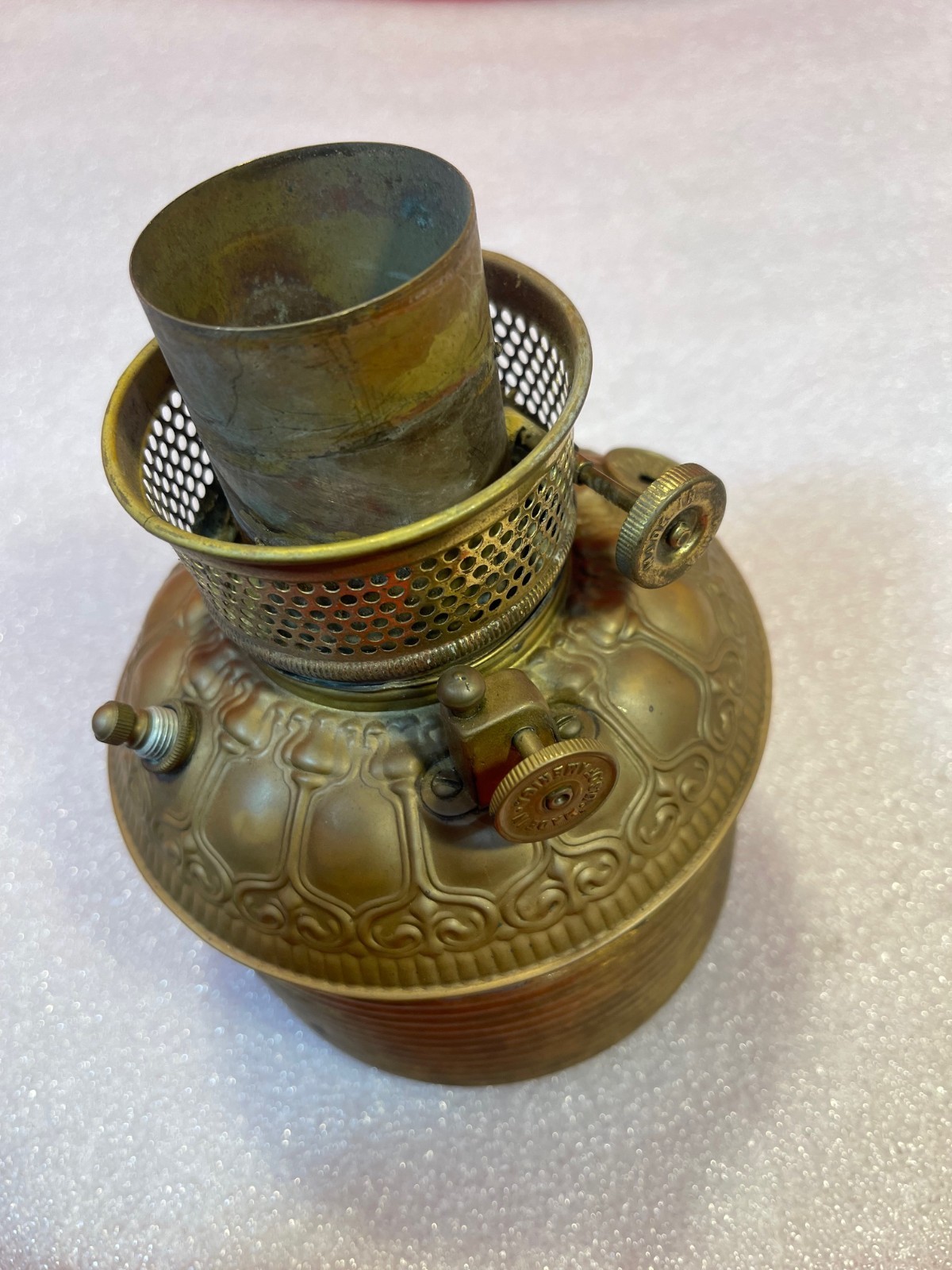 Antique Brass Oil Lamp Font Ornate Converted to Electric F18