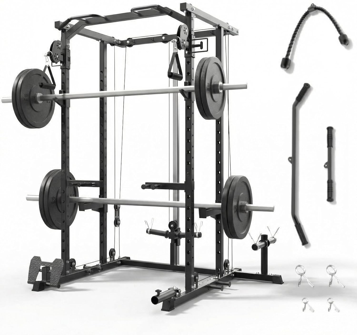 Power Cage Smith Machine Dual Pulley Power Rack for Squat Bench Press Pull-Up