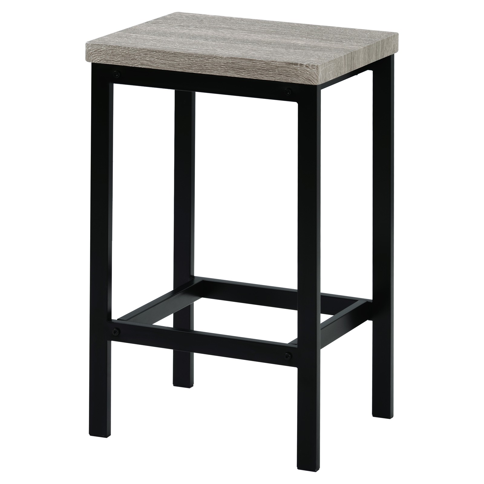 Three-piece set, long dining table with counter height and three stools, grey