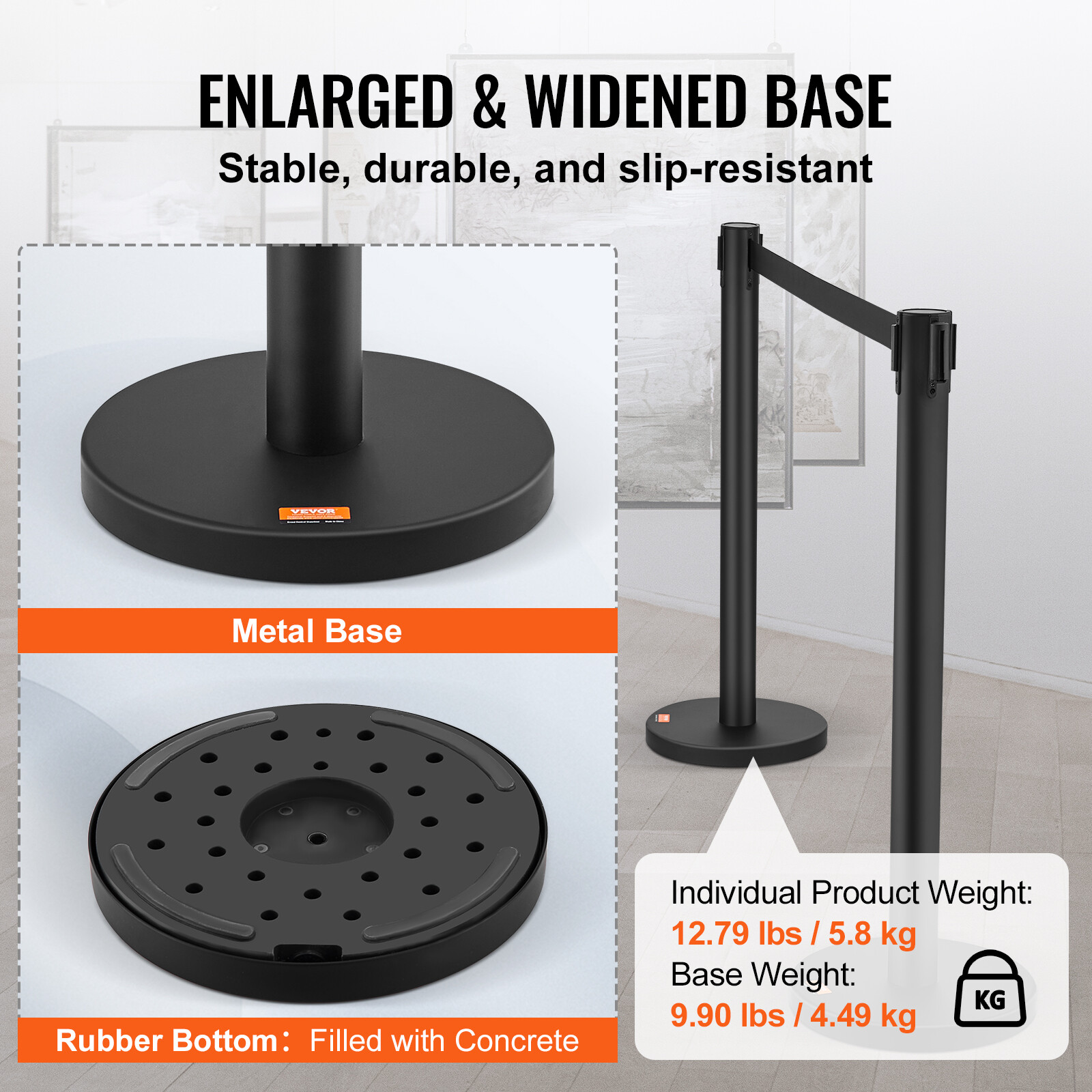 VEVOR Crowd Control Stanchions 2/4/6-Pack Queue with 6.5/11/5FT Belt