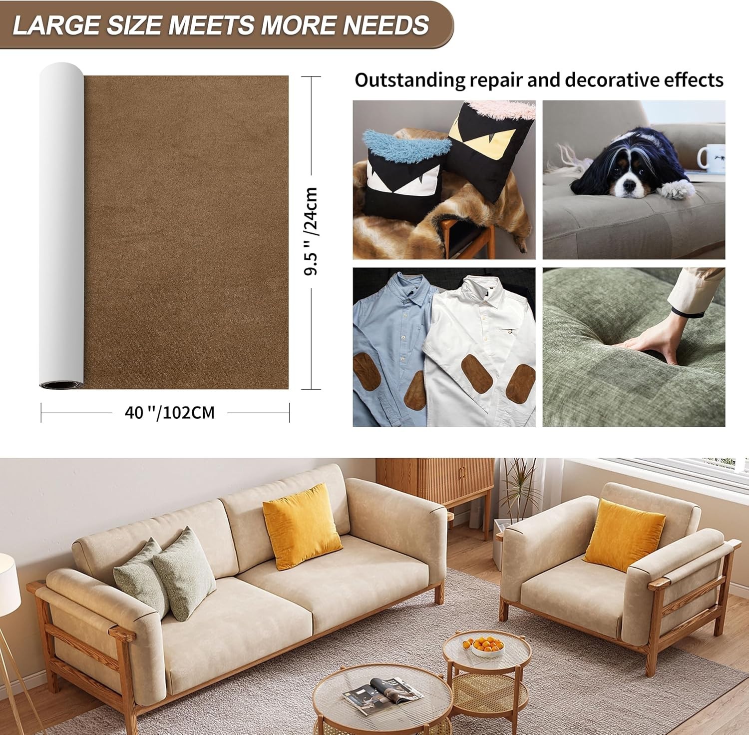 Luxurious Oversized Repair Patch 9.5" x 40" - Restore Leather & Fabric Elegance