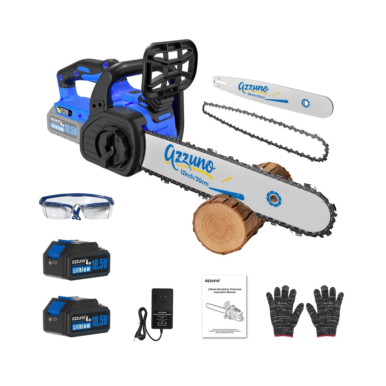 AZZUNO 12 Inch Electric Chainsaw Brushless Cordless With 10'' Bar and Chain,B...