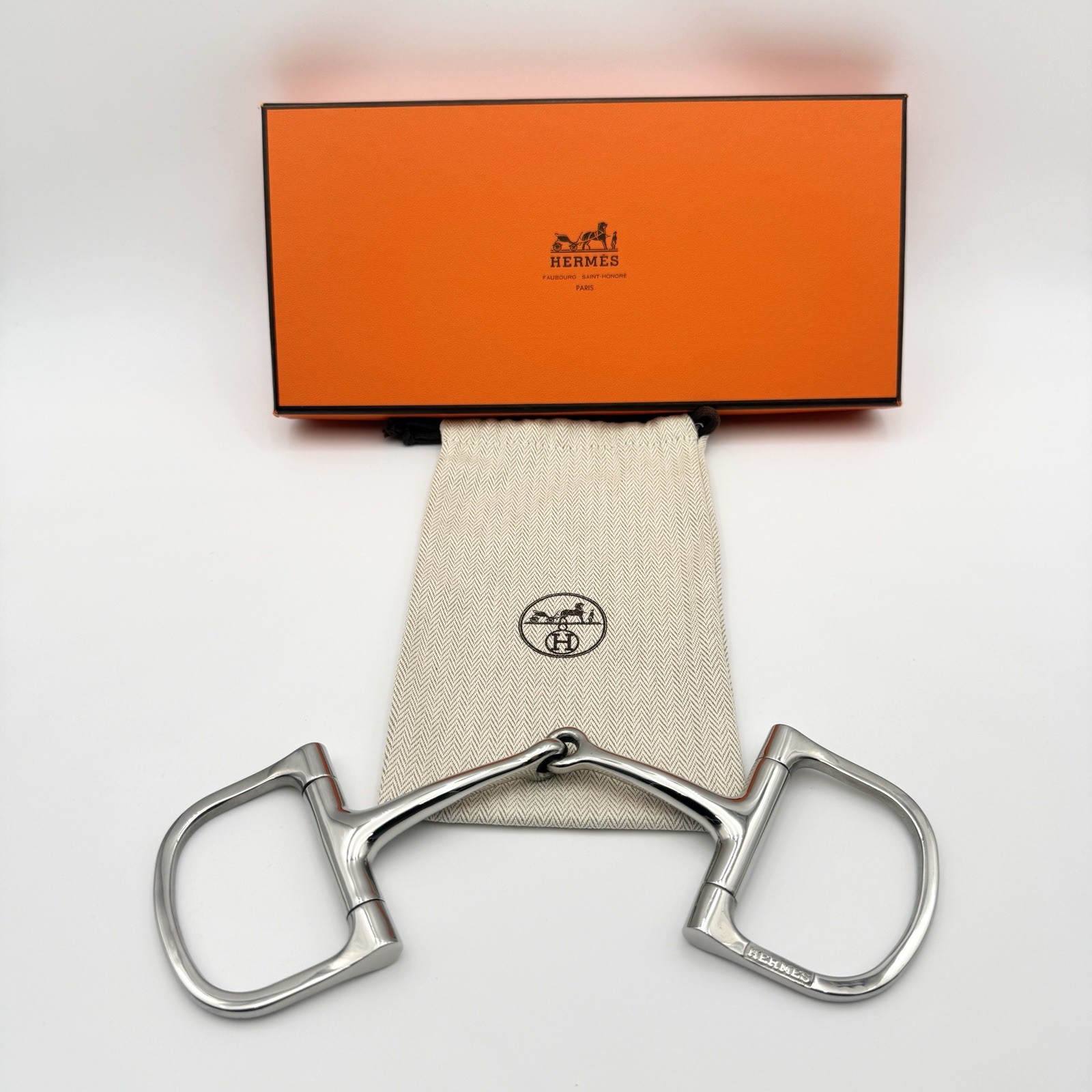 Vintage Hermès Stainless Steel Verdun Snaffle Horse Bit New With Pouch and Box