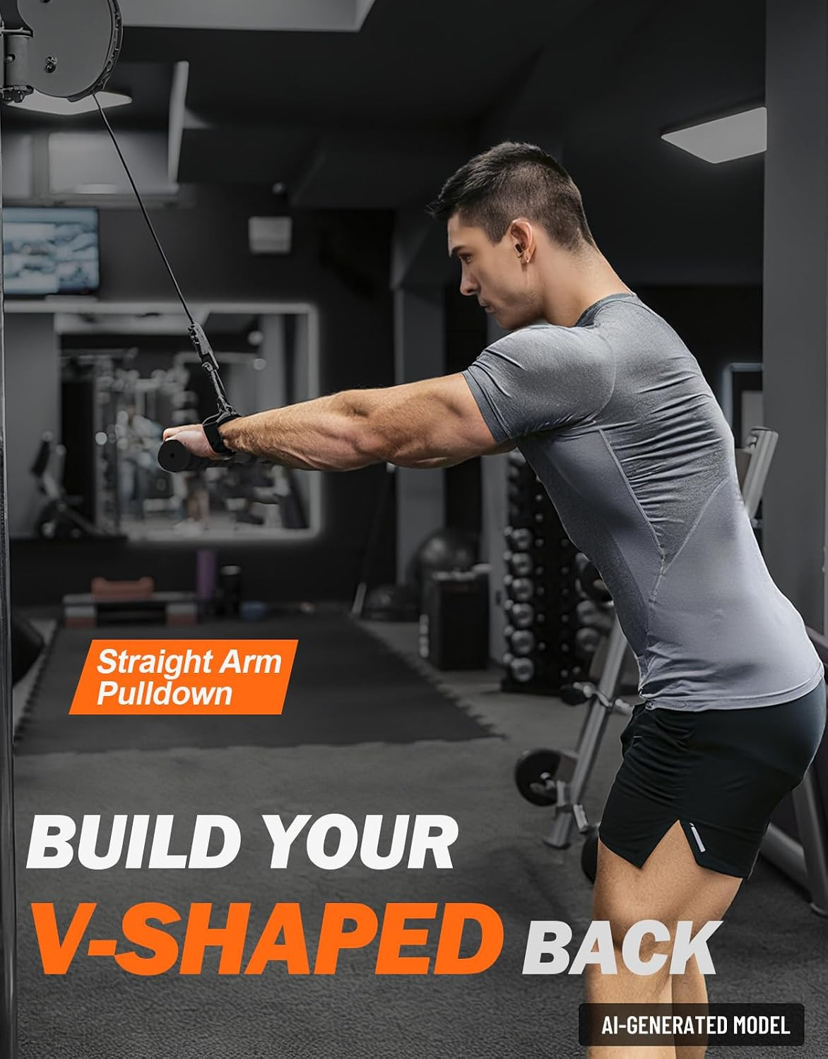 Straight Bar Cable Attachment with Fixed Ring, Non-Slip Tricep Bar