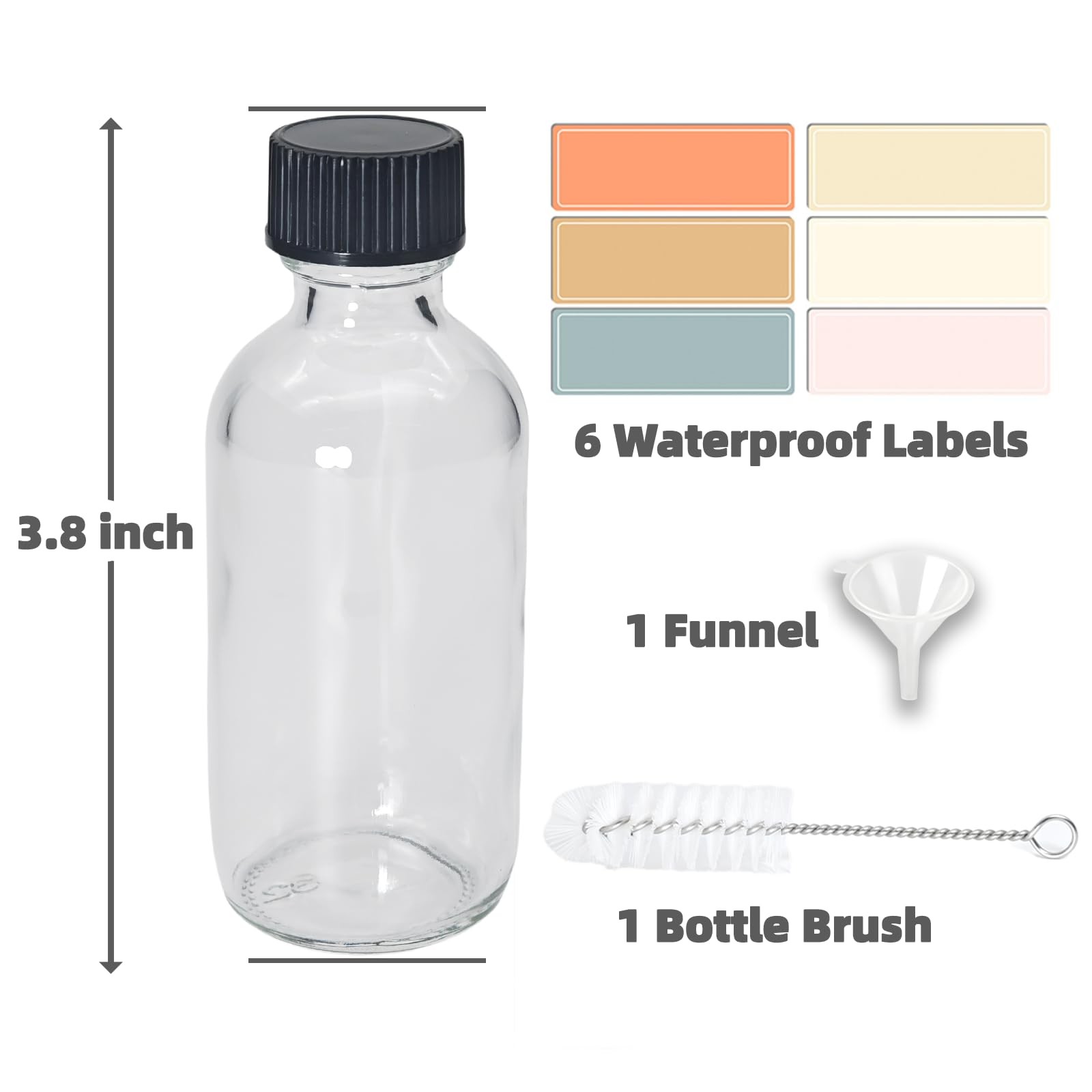 Glass Boston Round Shot Bottles, LeakResistant, 6Pack