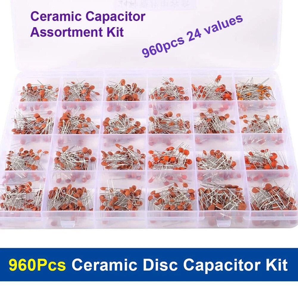 Ceramic Capacitor Assortment Kit,24Value 960PCS 2Pf-100Nf DIP Monolithic Multila