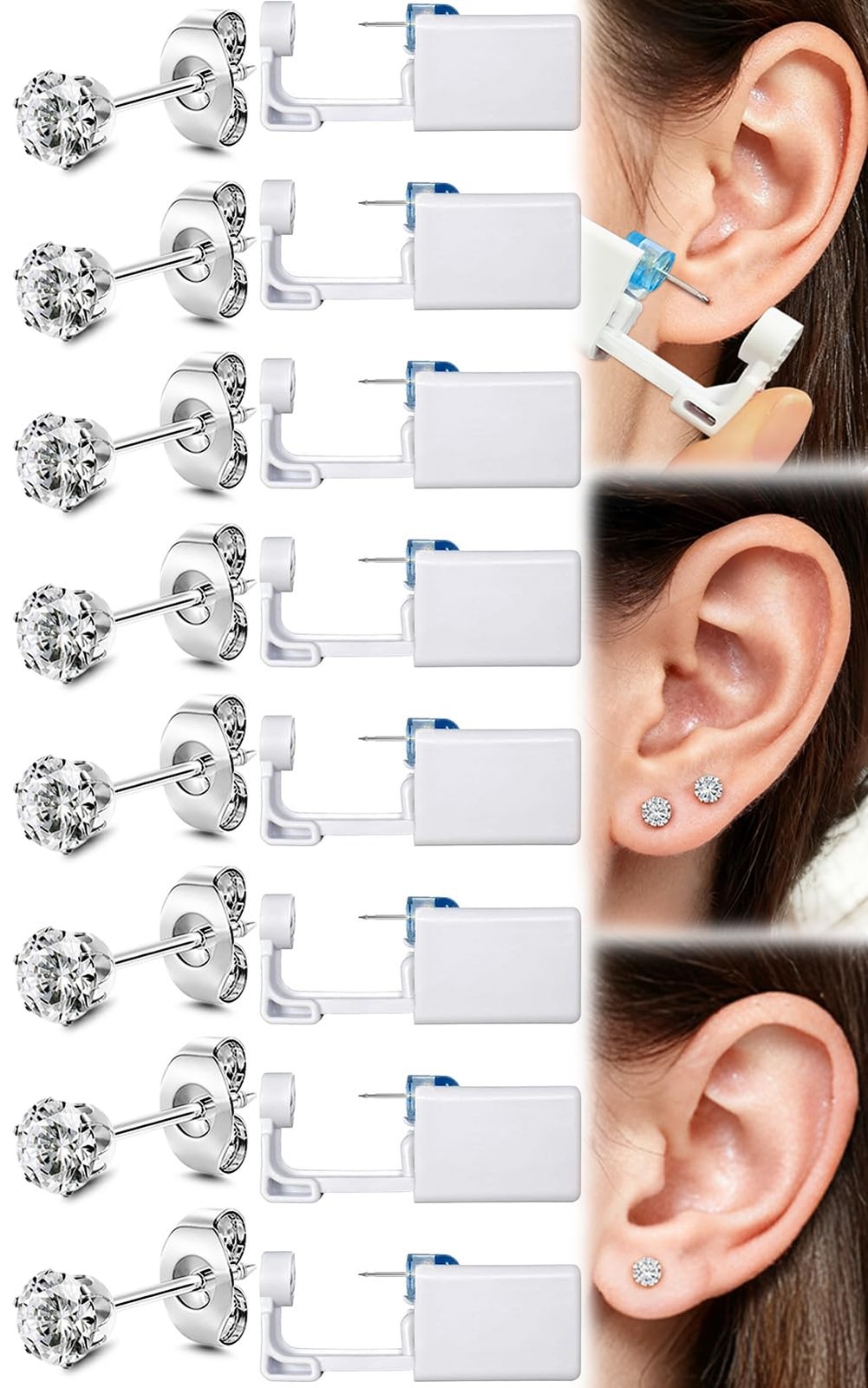 24 Pcs Ear Piercing Kit Disposable Gun with 3mm, Silver-3mm