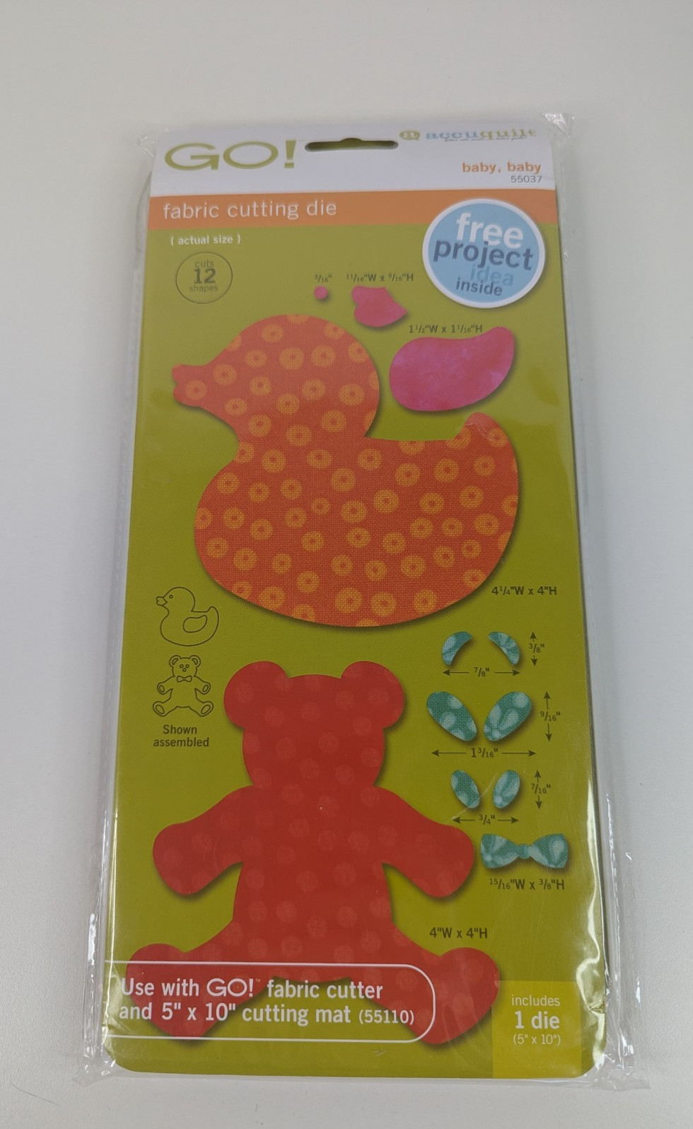 AccuQuilt GO Fabric Cutting Die BABY BABY #55037 Shapes Duck Bear NEW