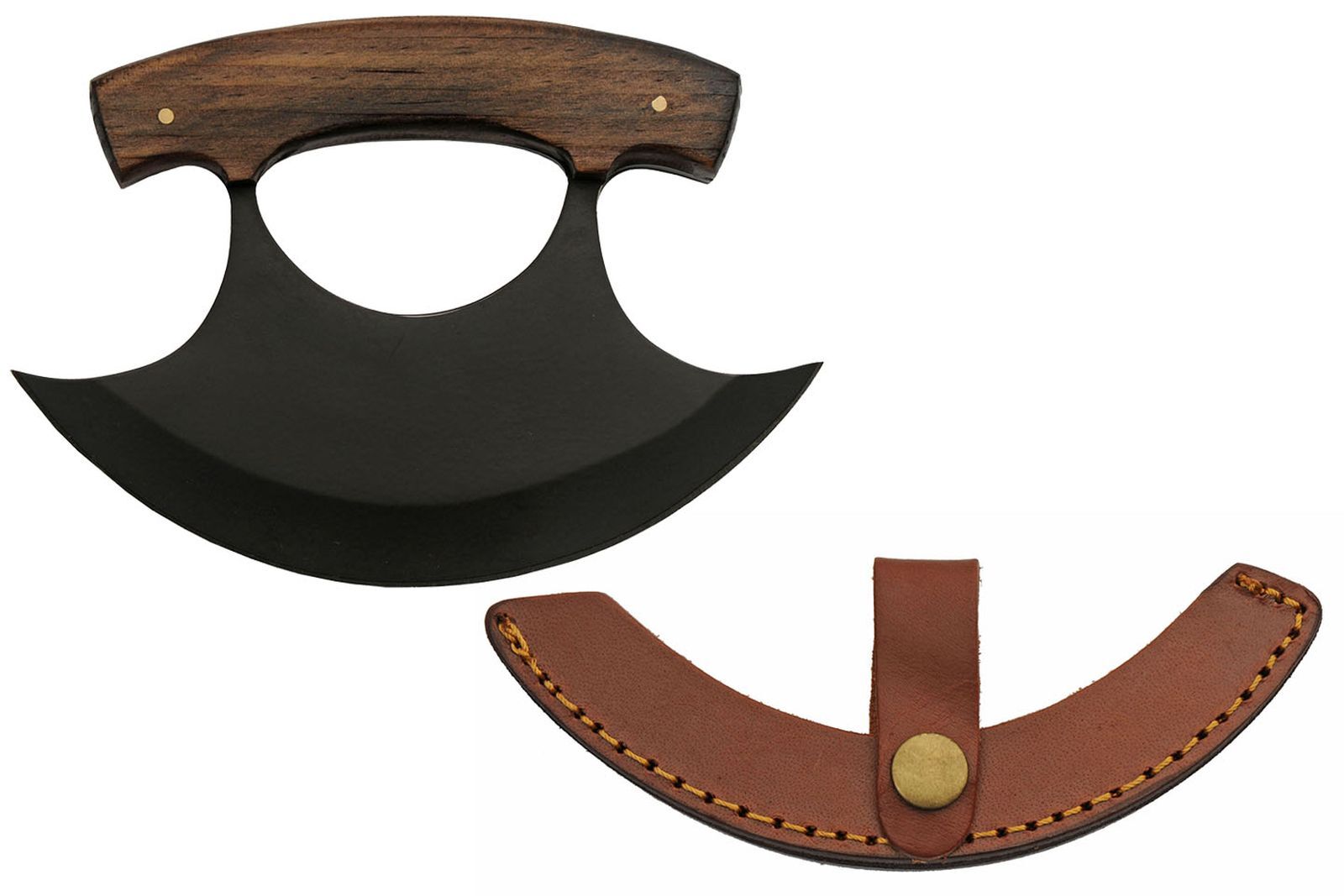 Ulu Knife | Rite Edge Arctic Native American Black Blade Wood Handle + Sheath