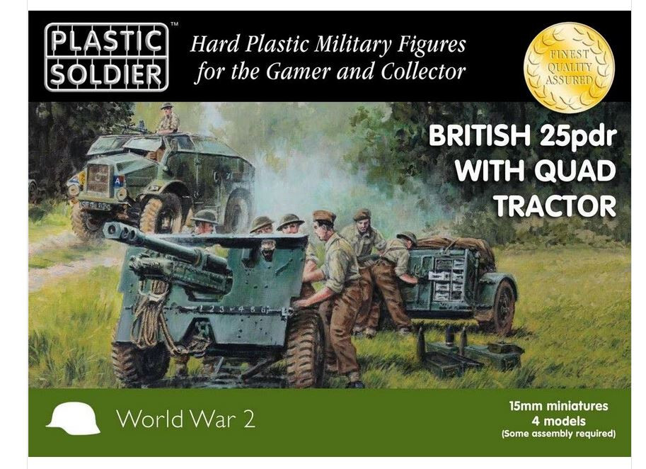 WW2G15005 15MM BRITISH 25PDR & MORRIS QUAD TRACTOR NEW PLASTIC SOLDIER 1/100 WW2